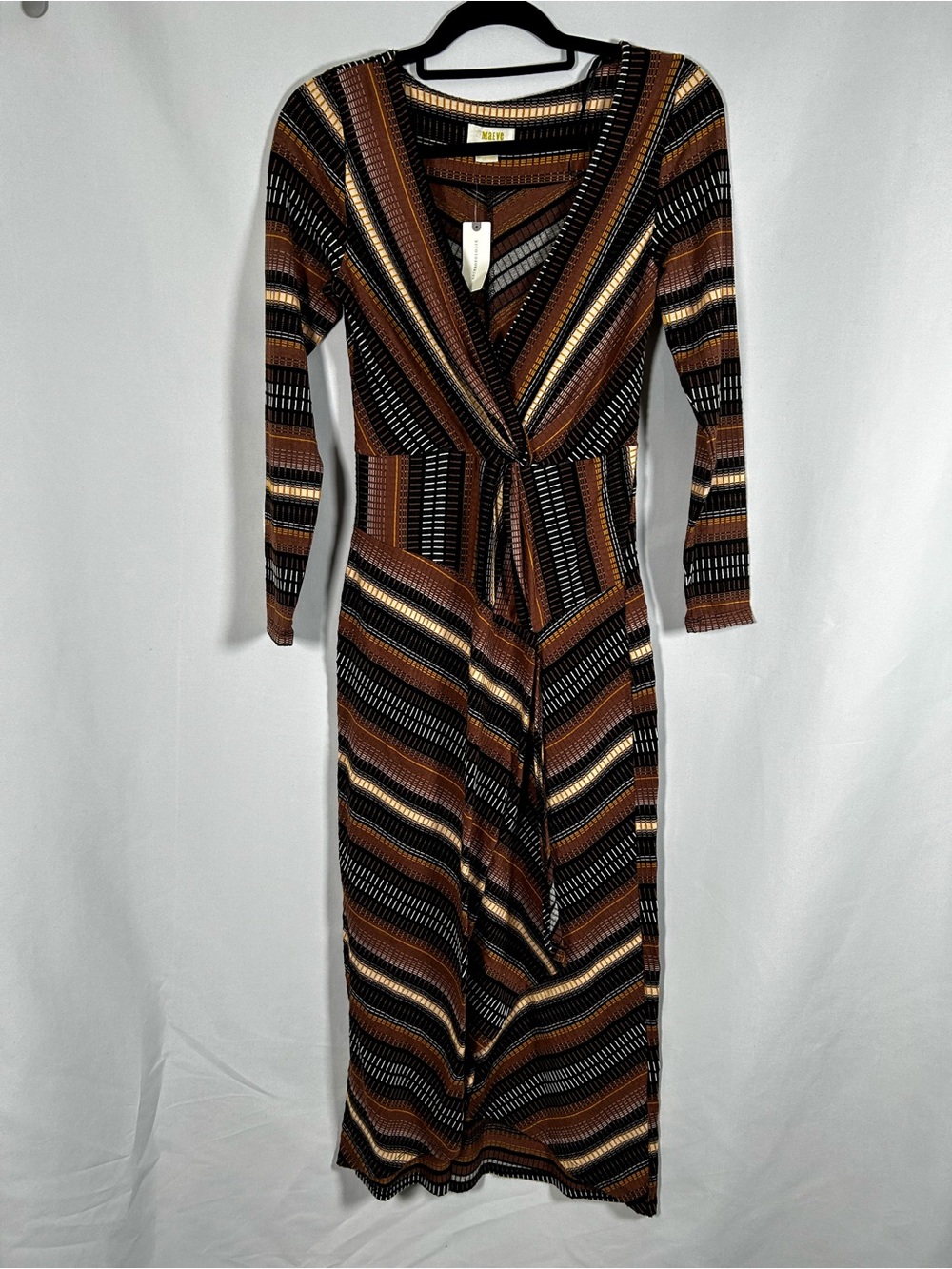 NWT Maeve Anthropologie Wrap Maxi Dress Geometric Stripe Knit Long Sleeve